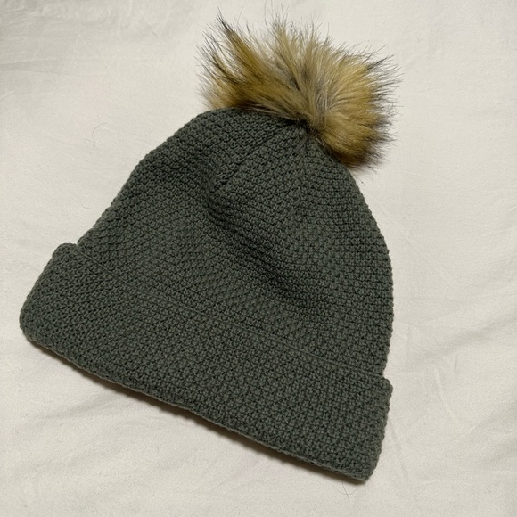 Surf Groove Knit Green Beanie with Beige Brown Puff Ball OS - Picture 2 of 3